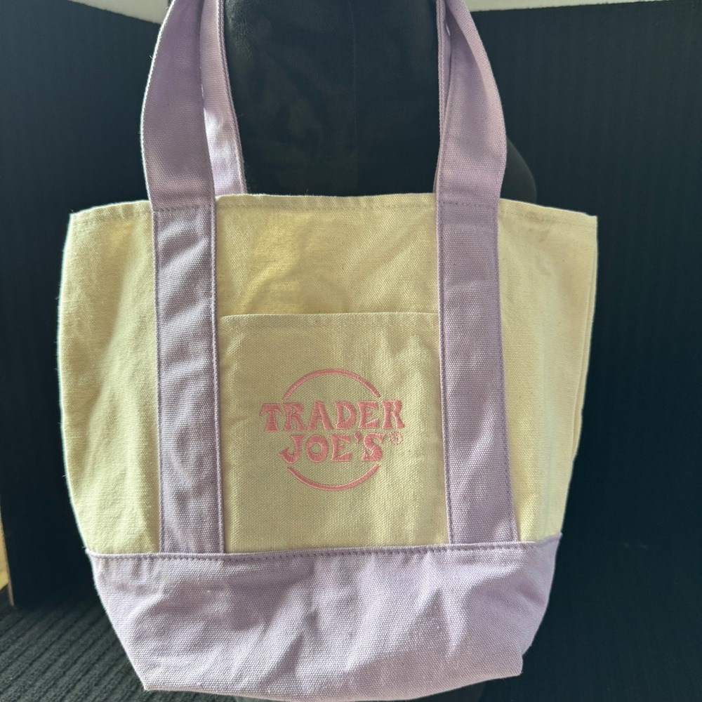 Trader Joes Mini Canvas Tote Bag Purple Lilac Limited Edition Grocery Handbag - Picture 4 of 10
